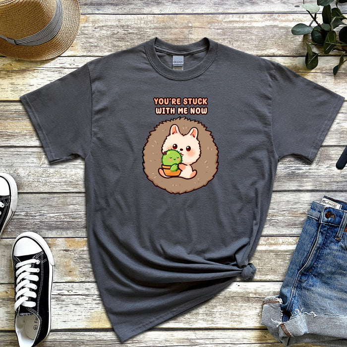 Porcupine and Succulent Cactus Couple "You're Stuck with Me Now" T-Shirt