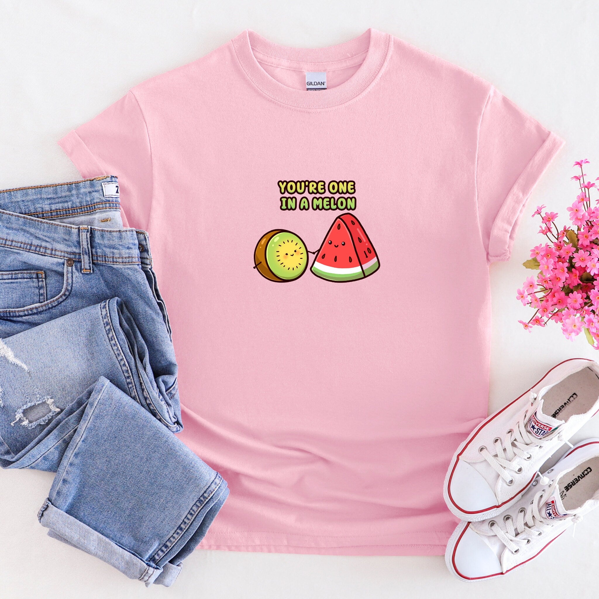 Kiwi and Watermelon Couple "You're One in a Melon" T-Shirt