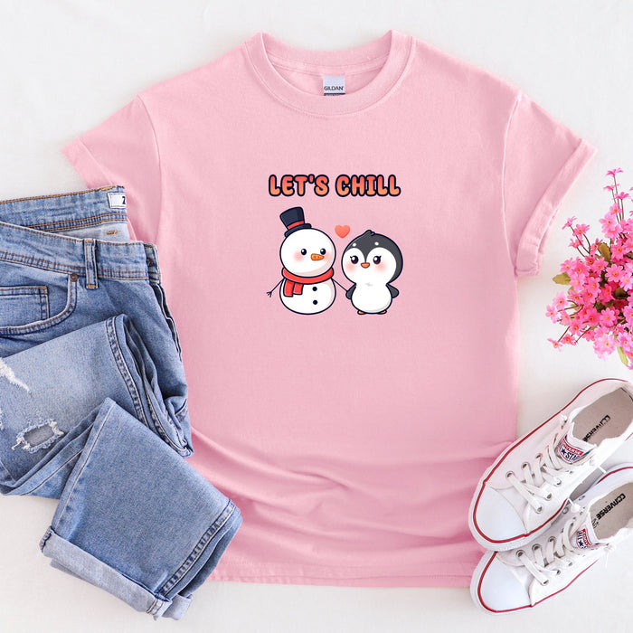 Snowman and Penguin Couple "Let's Chill" T-Shirt