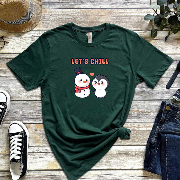 Snowman and Penguin Couple "Let's Chill" T-Shirt