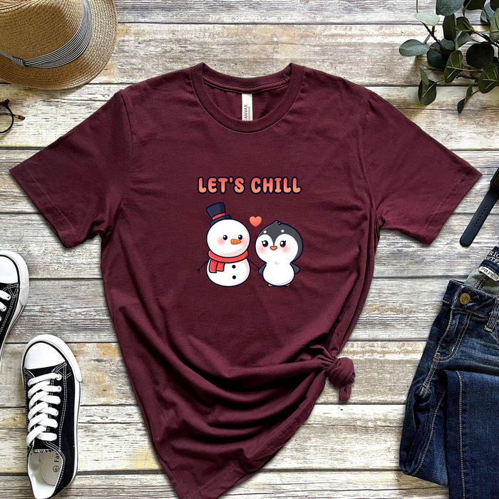 Snowman and Penguin Couple "Let's Chill" T-Shirt