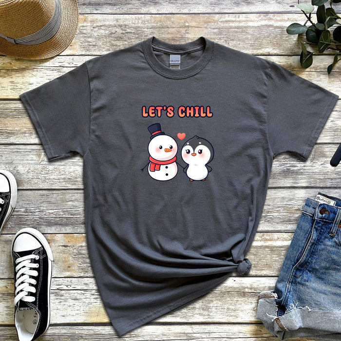 Snowman and Penguin Couple "Let's Chill" T-Shirt