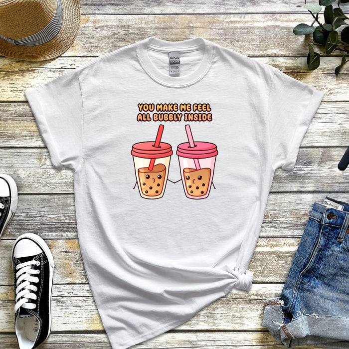 Boba Tea Couple T-Shirt | "You Make Me Feel All Bubbly Inside" Cute Holiday Gift Valentine's Day Boyfriend Girlfriend Husband Wife Matching