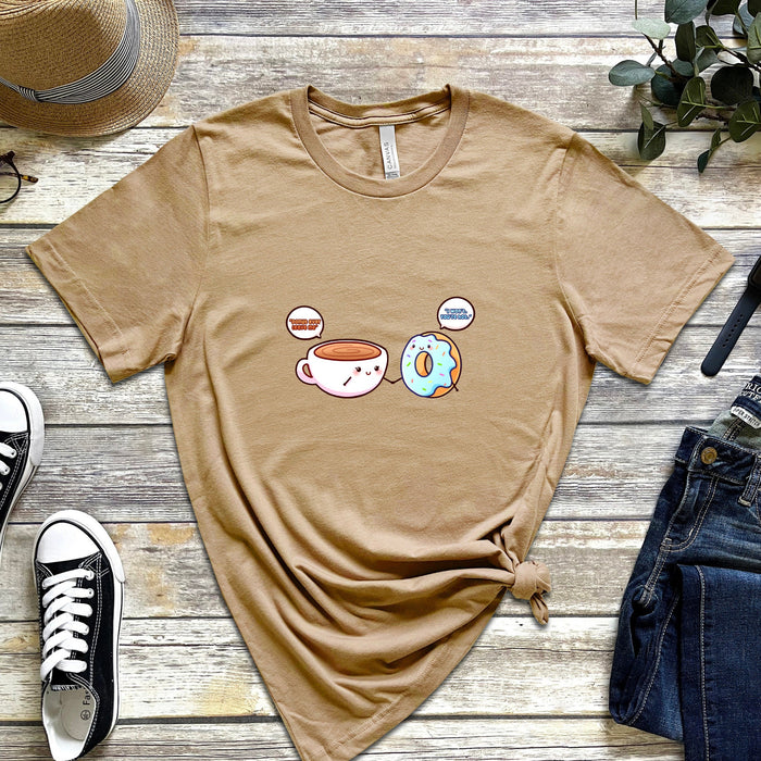 Coffee and Donut Couple "Donut Ever Leave Me. I Won't, You're Hot." T-Shirt