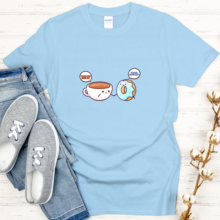 Coffee and Donut Couple "Donut Ever Leave Me. I Won't, You're Hot." T-Shirt