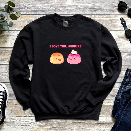 a pair of donuts with the words i love you, puddinging on them
