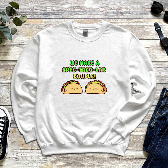 a white sweatshirt with two tacos on it