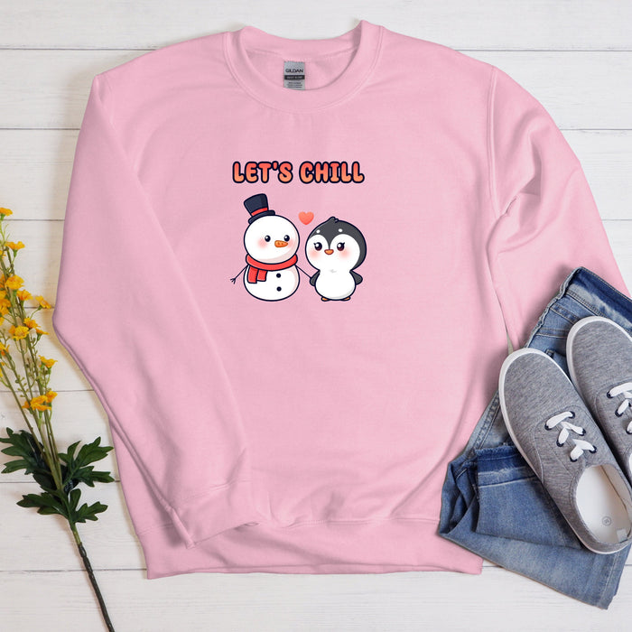 a pink sweatshirt with two penguins on it