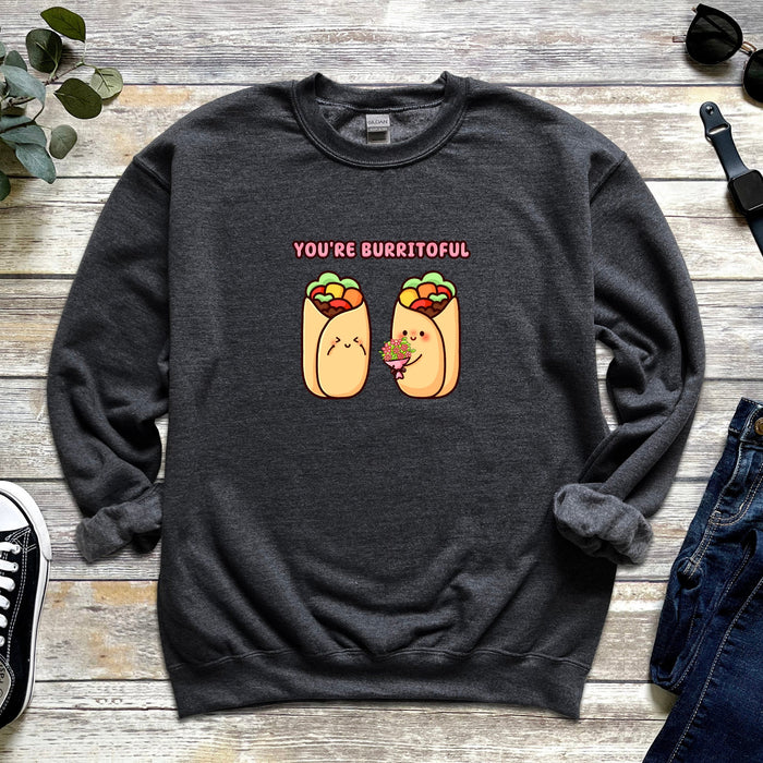 a sweatshirt with two burritos on it and the words you&#39;re burr