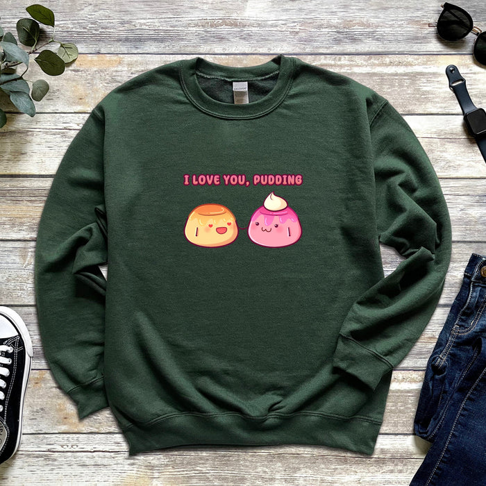 a green sweatshirt with two cartoon characters on it