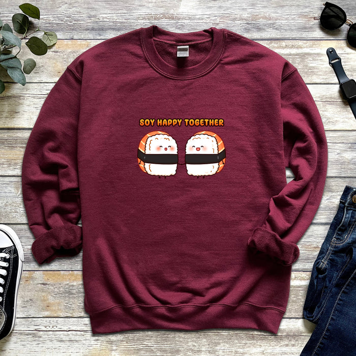 a red sweatshirt with two sushi sushi sushi sushi sushi su