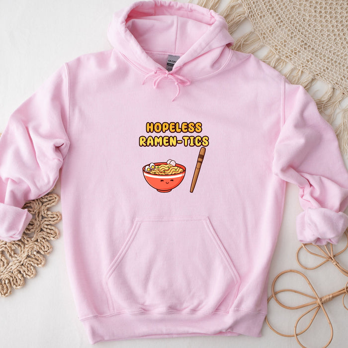 a pink hoodie with a bowl of ramen - tics on it