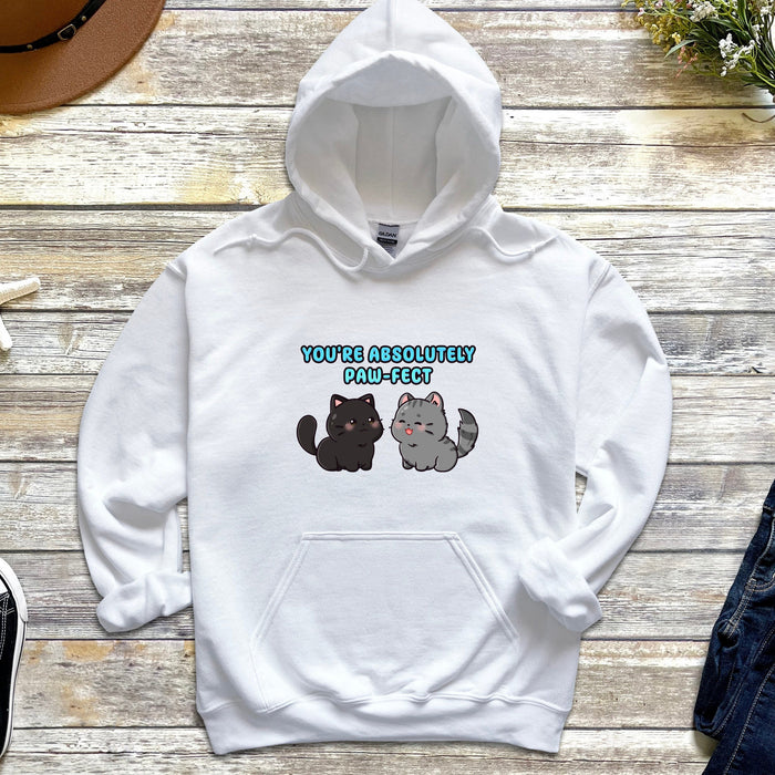 a white hoodie with two cats on it