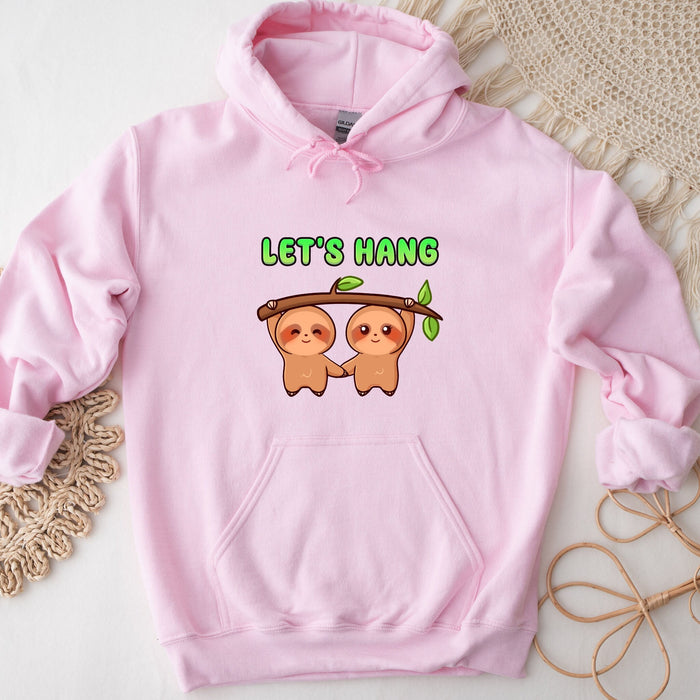 a pink hoodie with two slots hanging on it