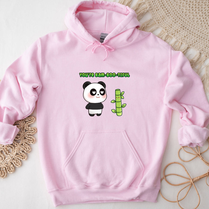 a pink hoodie with a panda holding a cactus