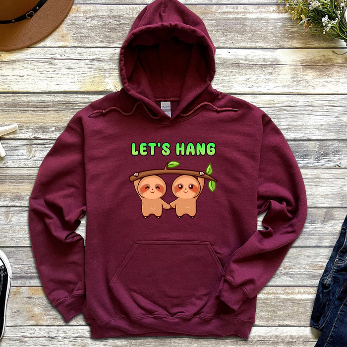 a maroon hoodie with two slots hanging on it