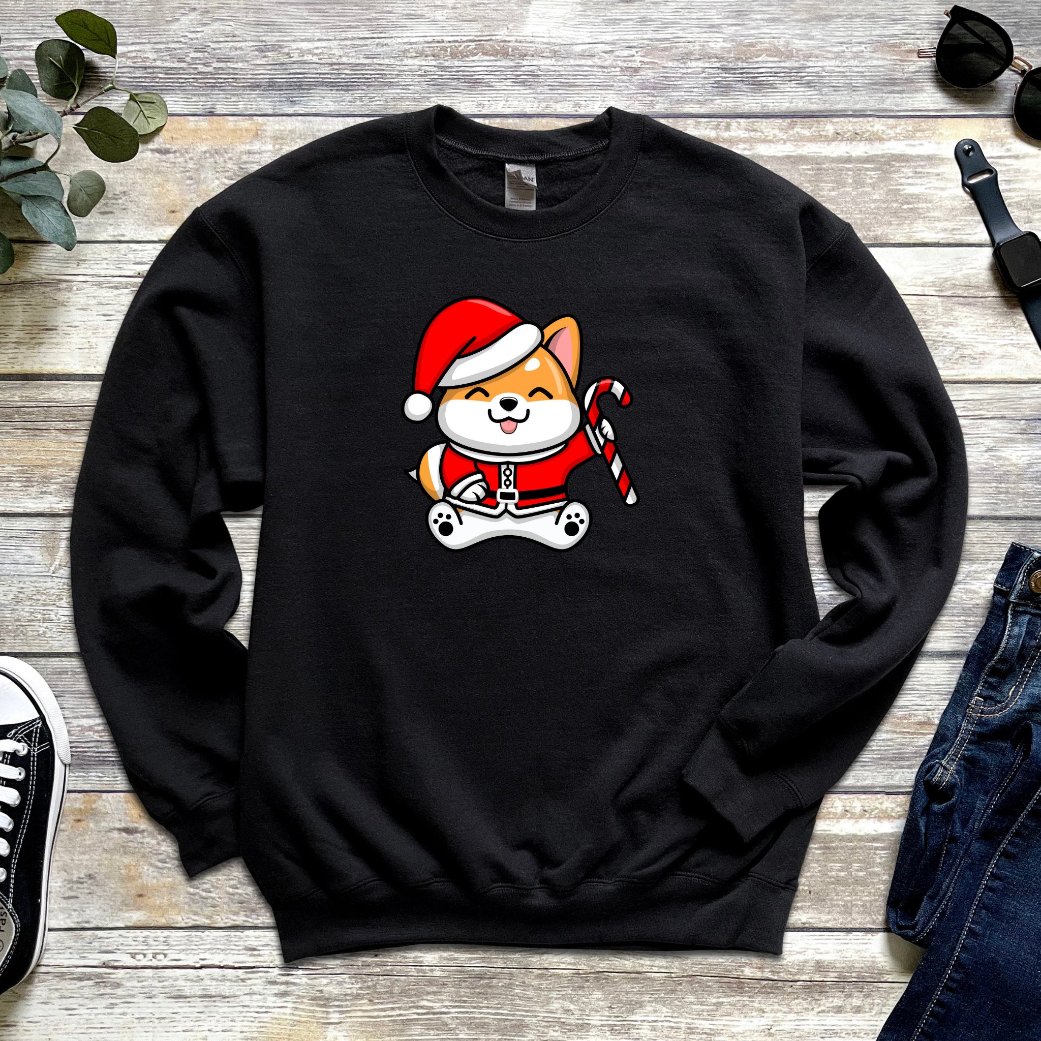 Santa Puppy with Candy Cane Sweatshirt