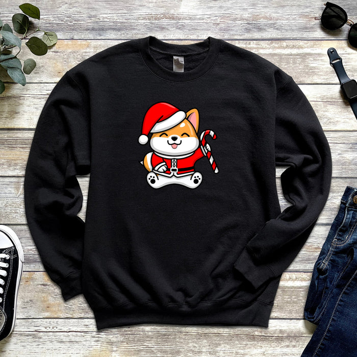 Santa Puppy with Candy Cane Sweatshirt