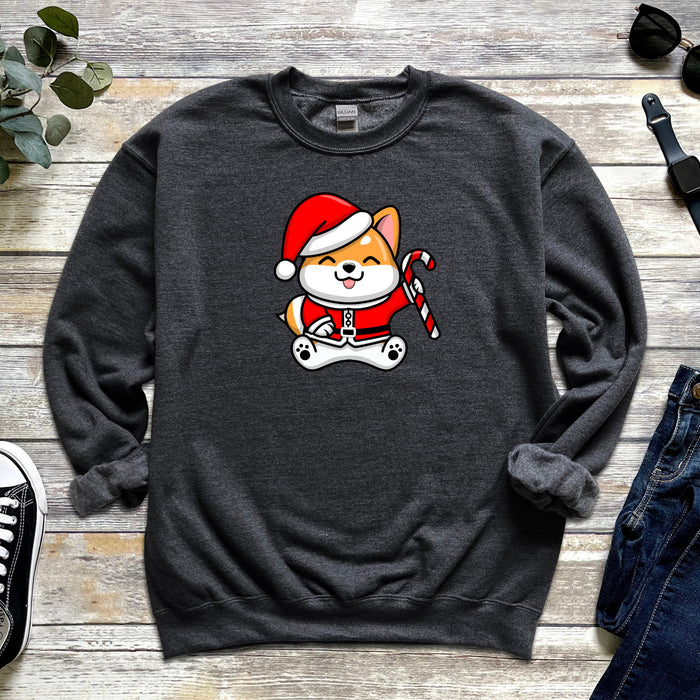 Santa Puppy with Candy Cane Sweatshirt