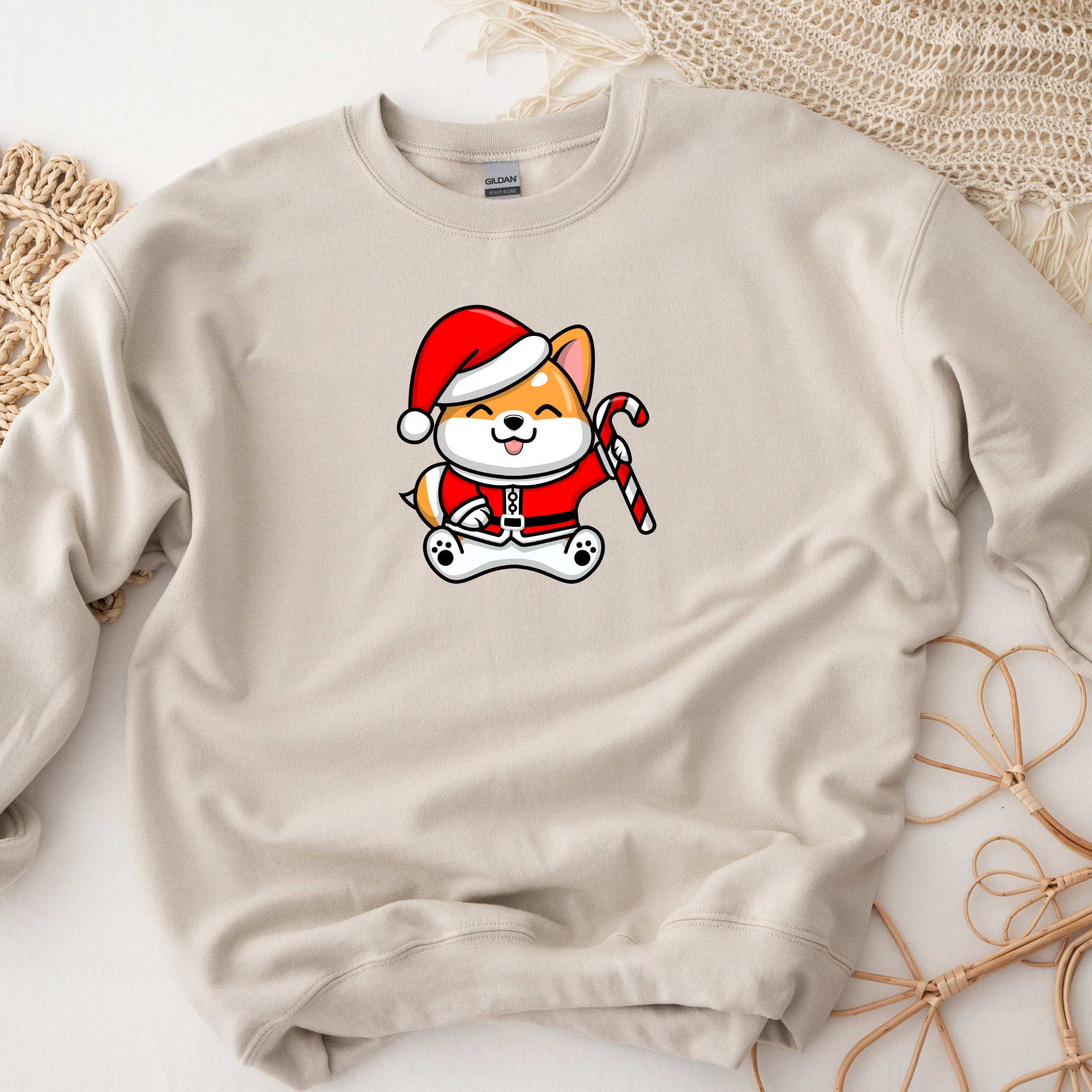 Santa Puppy with Candy Cane Sweatshirt