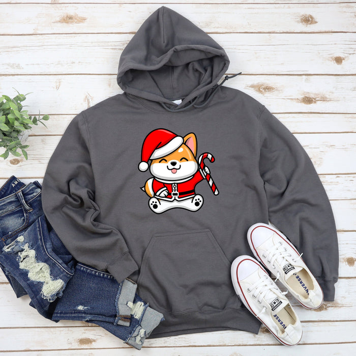 a cat wearing a santa hat and holding a candy cane