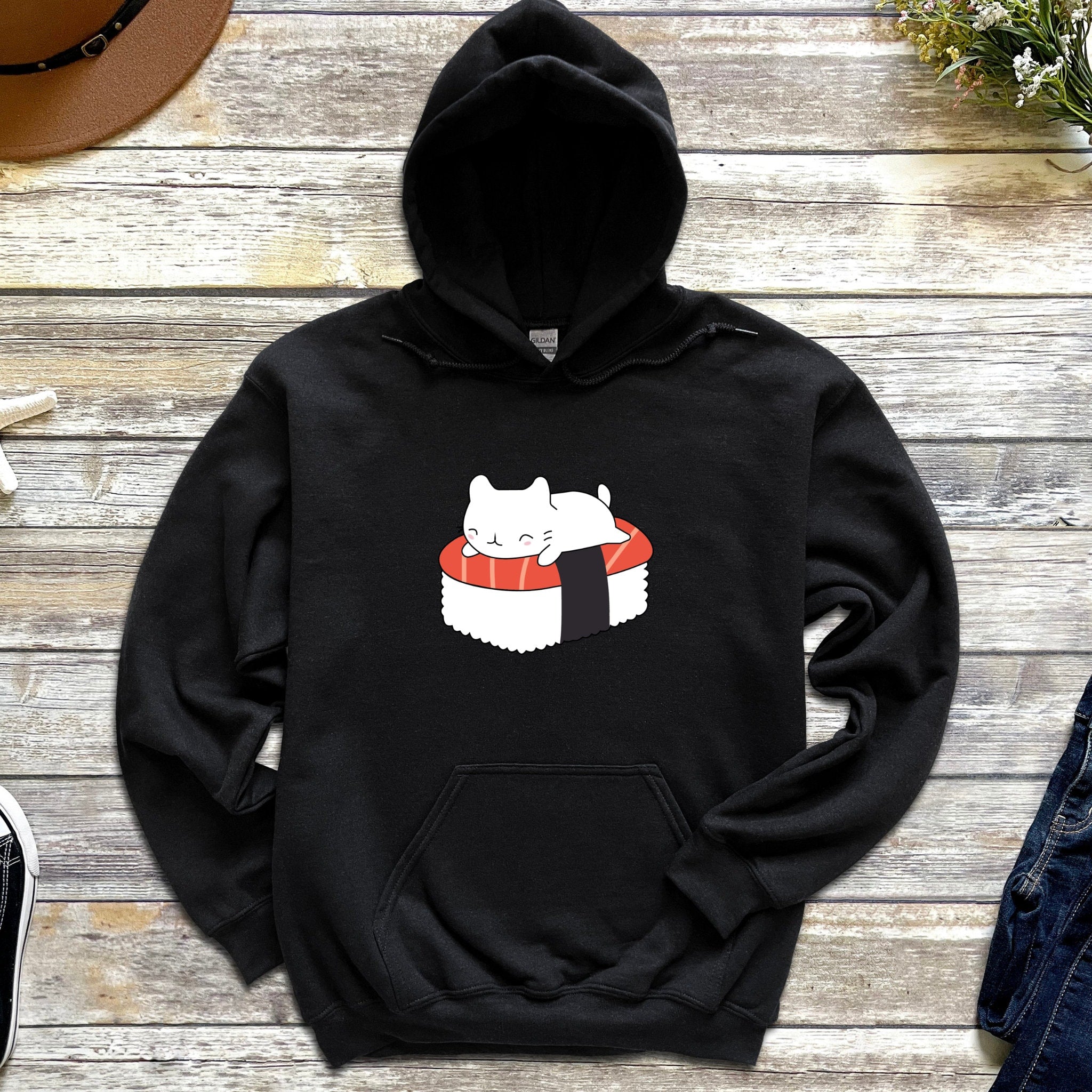 Napping Cat on Sushi Bed Hoodie