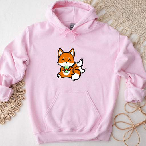 a pink hoodie with a picture of a fox on it