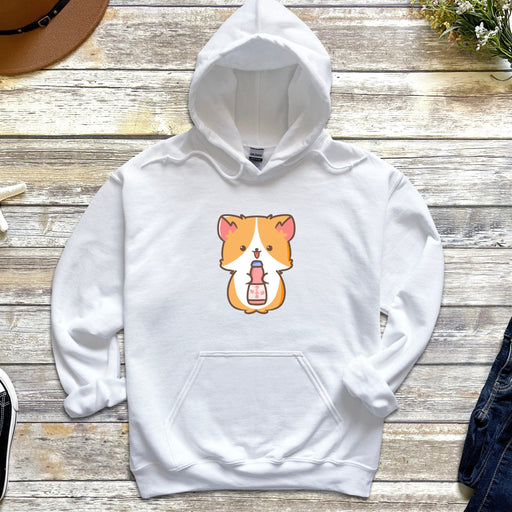 a white hoodie with a cartoon dog on it