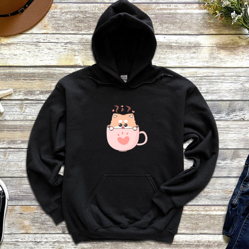 a black hoodie with a cat on it