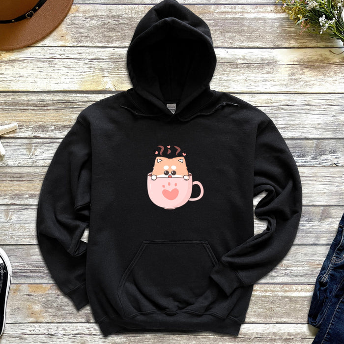 a black hoodie with a cat on it