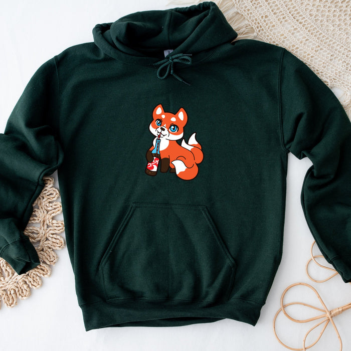 a green hoodie with a picture of a fox on it