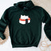 a green sweatshirt with a sushi cat on it