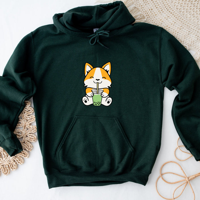 a green hoodie with a picture of a cat on it
