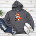 a gray hoodie with a cartoon fox on it