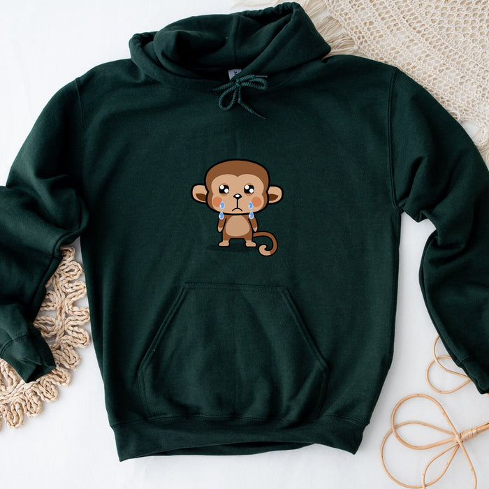 a green hoodie with a cartoon monkey on it