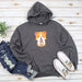 a grey hoodie with a corgi on it
