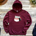 a red sweatshirt with a sushi cat on it