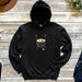 a black hoodie with a sushi on it