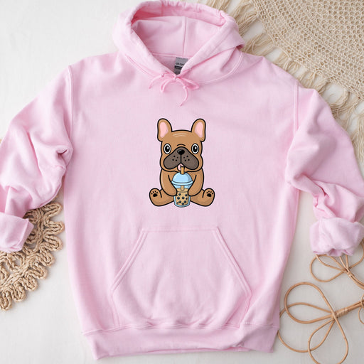 a pink hoodie with a cartoon dog on it