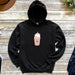 a black hoodie with a coffee cup on it