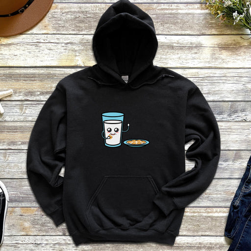 a black hoodie with a picture of a cup of coffee on it