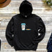 a black hoodie with a picture of a cup of coffee on it