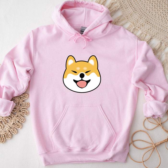 a pink hoodie with a dog&#39;s face drawn on it