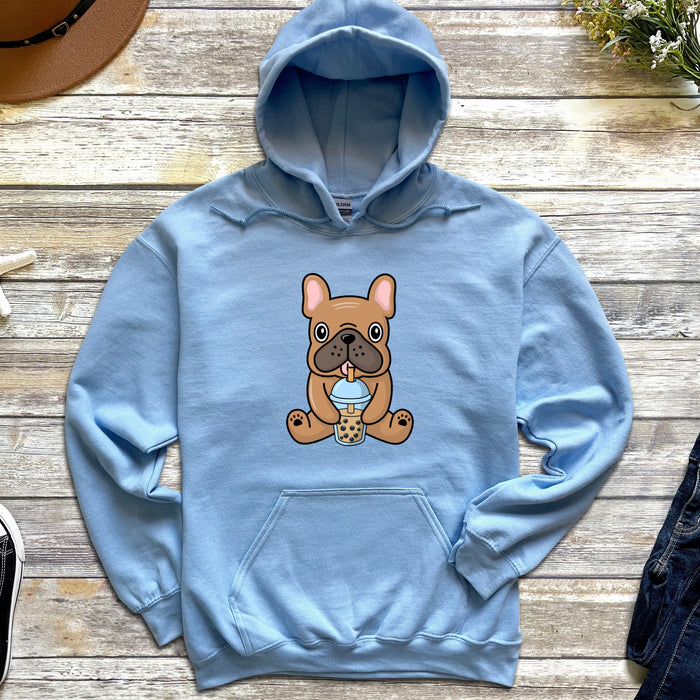 a blue hoodie with a cartoon dog on it