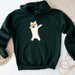 a green hoodie with a cat on it