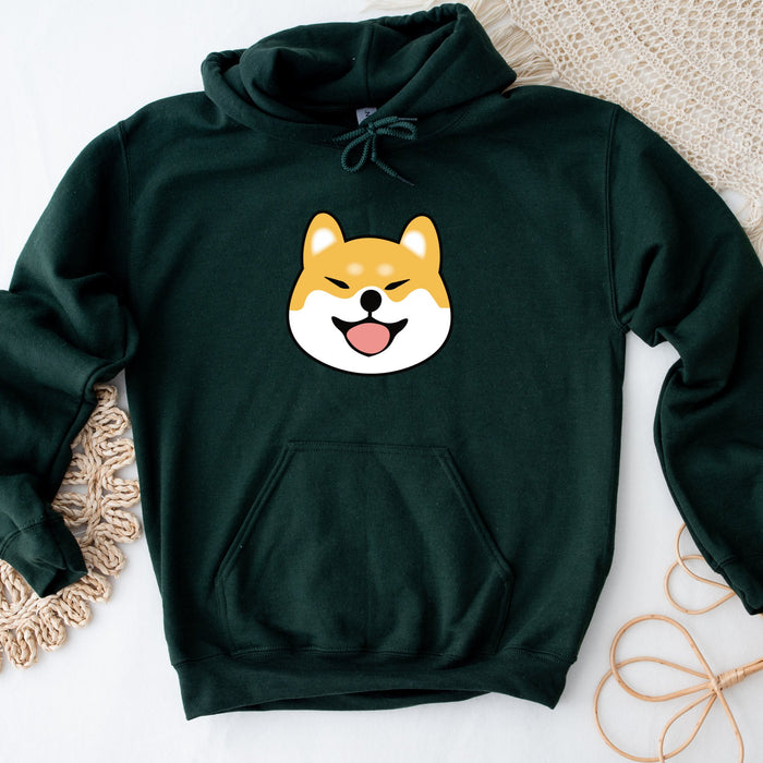 a green hoodie with a picture of a dog&#39;s face on it