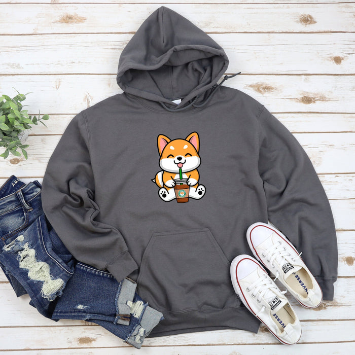a gray hoodie with a cartoon cat on it