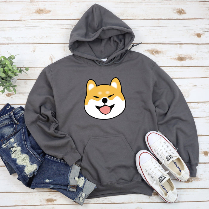 a grey hoodie with a dog&#39;s face on it
