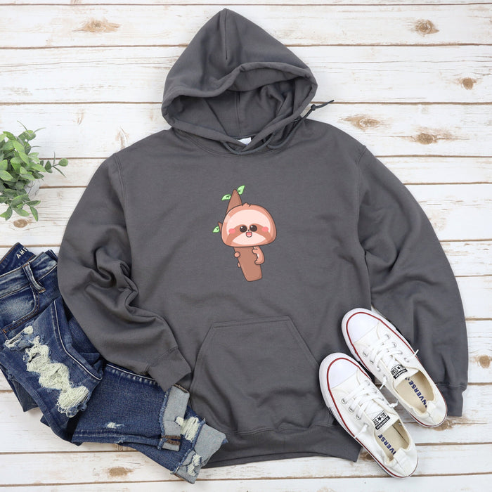 a grey sweatshirt with a sloth on it