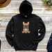 a black hoodie with a brown french bulldog on it